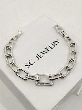 Rectangle Linked Bracelet | Platinum Plated w/ Cubic Zirconia | Dainty Jewelry